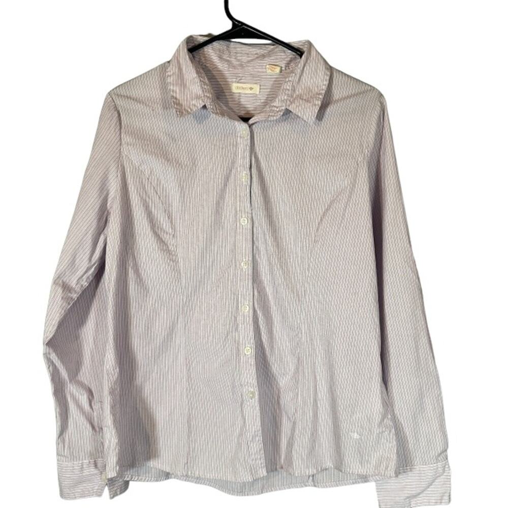 Dockers Pink & White Striped Long Sleeve Cotton Button Front Shirt Women Sz PL